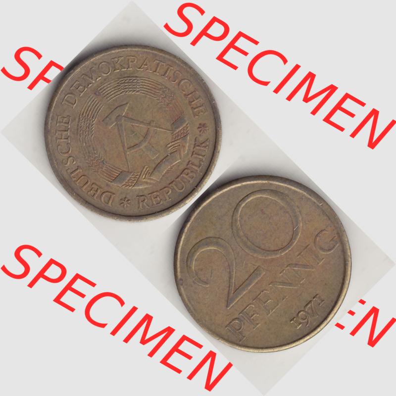 DDR Münze 1969-1990 Umlaufmünze / Kursmünze 1969-1990, 20 Pfennig 1971-1, DDR-Telefonmünze. Vorderseite und Rückseite vertikal untereinander zusammengefügt,... Sammlung