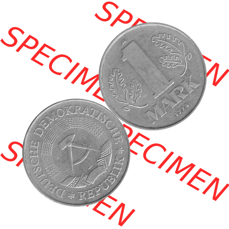 DDR Münze Umlaufmünze / Kursmünze 1972-1990, A 1 Mark 1978-01. Graustufen Bildmaterial als transparente PNG-Grafik mit der Vorderseite und Rückseite horizontal rechts... Sammlung