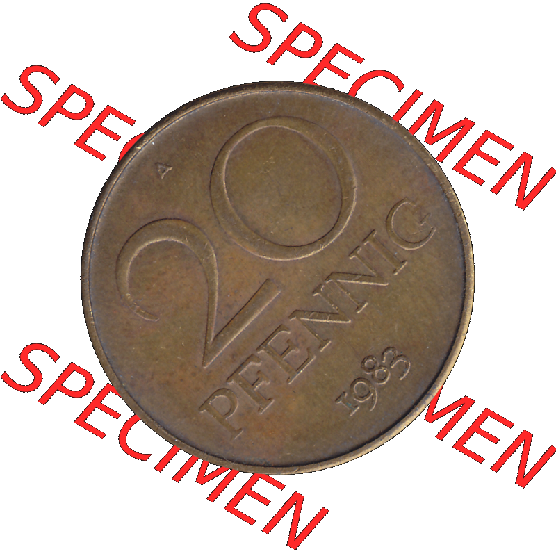 DDR Münze Umlaufmünze / Kursmünze 1969-1990, 20 Pfennig 1983-02, DDR-Telefonmünze. Rückseite als transparente PNG-Grafik - Bild-Material der 20-Pfennig Telefon-Münzen... Sammlung