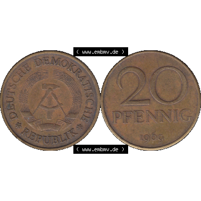 DDR Münze Umlaufmünze / Kursmünze 1969-1990, 20 / Zwanzig Pfennig 1969-40, 1960er Jahre, DDR-Telefonmünze. Bildmaterial als transparente PNG-Grafik... Sammlung