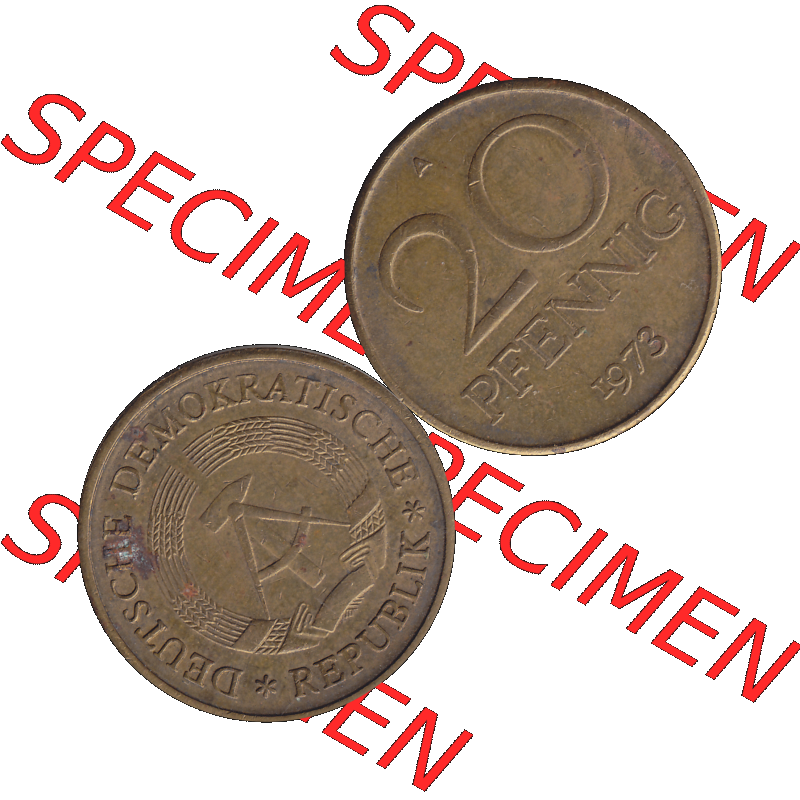 DDR Münze Umlaufmünze / Kursmünze 1969-1990, 20 / Zwanzig Pfennig 1973-02, DDR-Telefonmünze. Bildmaterial als transparente PNG-Grafik mit der Vorderseite... Sammlung
