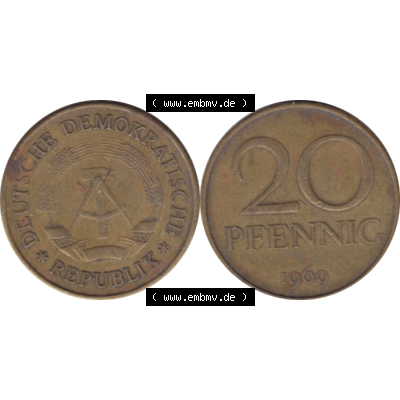 DDR Münze Umlaufmünze / Kursmünze 1969-1990, 20 / Zwanzig Pfennig 1969-22, 1960er Jahre, DDR-Telefonmünze. Bildmaterial als transparente PNG-Grafik... Sammlung
