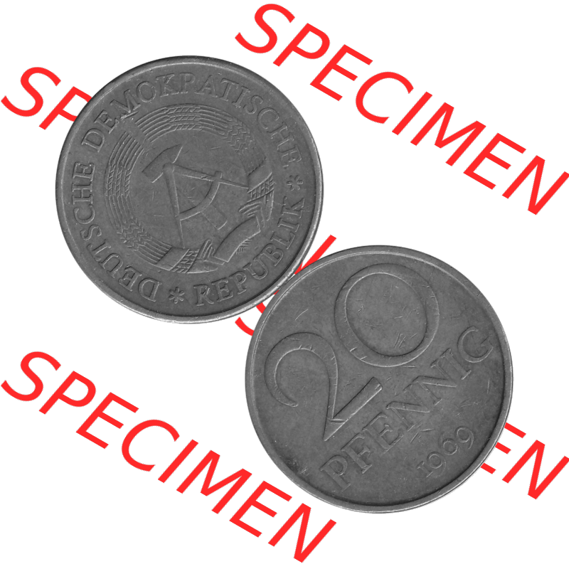 DDR Münze Umlaufmünze / Kursmünze 1969-1990, 20 Pfennig 1969-39, 1960er Jahre, Graustufen. 20 Pfennig DDR Graustufen Bildmaterial als transparente PNG-Grafik... Sammlung