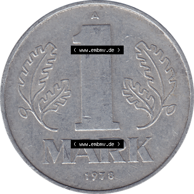 DDR Münze Umlaufmünze / Kursmünze 1972-1990, A 1 Mark 1978 (Stück 1). Rückseite als transparente PNG-Grafik - Bild-Material... Sammlung