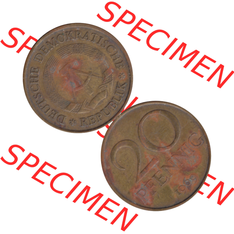 DDR Münze Umlaufmünze / Kursmünze 1969-1990, 20 Pfennig 1969-11, 1960er Jahre, DDR-Telefonmünze. Bildmaterial als transparente PNG-Grafik mit der Vorderseite... Sammlung