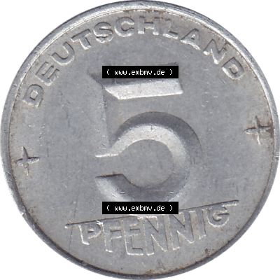 DDR Münze Umlaufmünze / Kursmünze 1952-1953, A 5 Pfennig 1952-01. Bildmaterial als transparente PNG-Grafik mit der Rückseite mit Wertzahl bzw. Nominalwert der... Sammlung