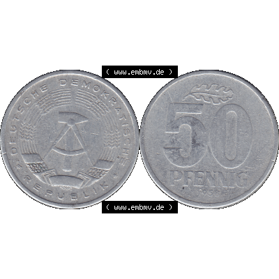DDR Münze Umlaufmünze / Kursmünze 1958-1990, A 50 Pfennig 1958-1 der DDR-Mark. Vorderseite und Rückseite horizontal rechts nebeneinander zusammengefügt als transparentes... Sammlung