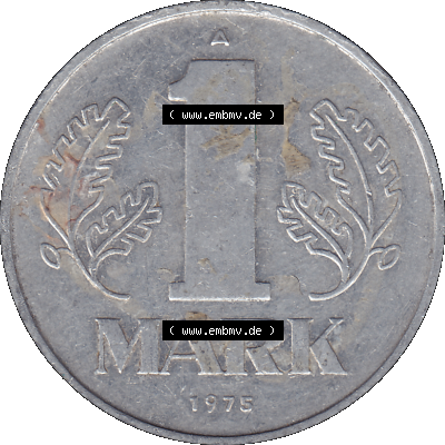 DDR Münze Umlaufmünze / Kursmünze 1972-1990, A 1 Mark 1975 (Stück 1). Rückseite als transparente PNG-Grafik - Bild-Material... Sammlung