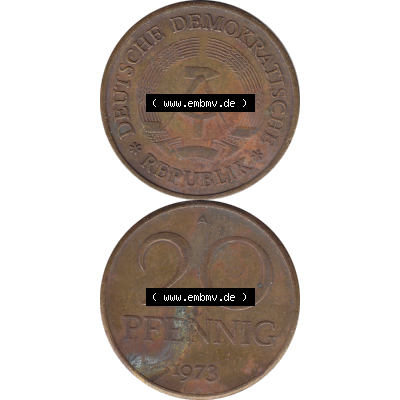 DDR Münze Umlaufmünze / Kursmünze 1969-1990, 20 Pfennig 1973-03, 1970er Jahre, DDR-Telefonmünze. Bildmaterial als transparente PNG-Grafik mit der Vorderseite... Sammlung