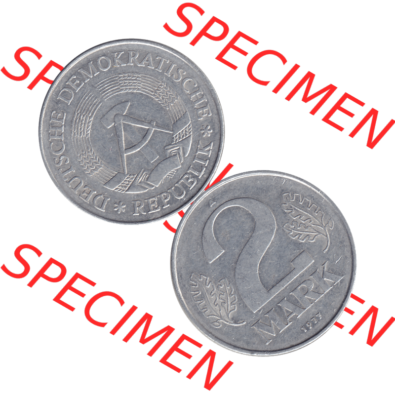 DDR Münze Umlaufmünze / Kursmünze 1972-1990, A 2 Mark 1977. Vorderseite und Rückseite vertikal untereinander zusammengefügt als transparente PNG-Grafik - Bild-Material... Sammlung