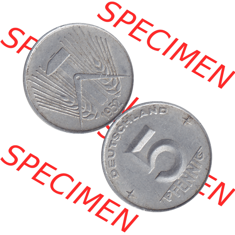 DDR Münze Umlaufmünze / Kursmünze 1952-1953, A 5 Pfennig 1952-01. Bildmaterial als transparente PNG-Grafik mit der Vorderseite und Rückseite vertikal untereinander... Sammlung