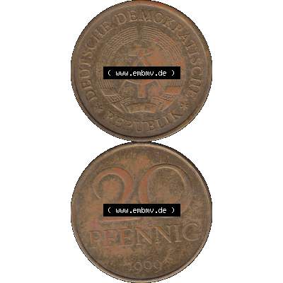 DDR Münze Umlaufmünze / Kursmünze 1969-1990, 20 Pfennig 1969-01, DDR-Telefonmünze. Vorderseite und Rückseite vertikal untereinander zusammengefügt als... Sammlung