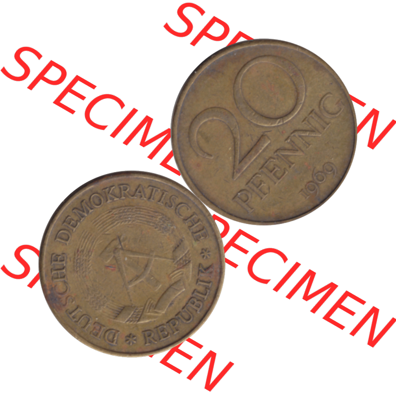 DDR Münze Umlaufmünze / Kursmünze 1969-1990, 20 / Zwanzig Pfennig 1969-22, 1960er Jahre, DDR-Telefonmünze. Bildmaterial als transparente PNG-Grafik... Sammlung