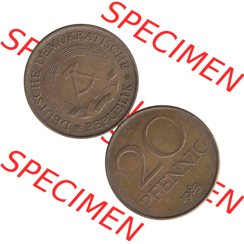 DDR Münze Umlaufmünze / Kursmünze 1969-1990, 20 Pfennig 1983-02, DDR-Telefonmünze. Vorderseite und Rückseite vertikal untereinander zusammengefügt als... Sammlung