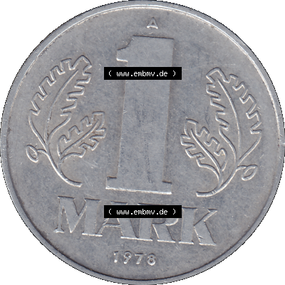 DDR Münze Umlaufmünze / Kursmünze 1972-1990, A 1 Mark 1978-01. Bildmaterial als transparente PNG-Grafik mit der Rückseite mit Wertzahl bzw. Nominalwert der 1... Sammlung