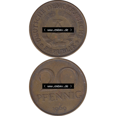 DDR Münze Umlaufmünze / Kursmünze 1969-1990, 20 Pfennig 1969-28, 1960er Jahre, DDR-Telefonmünze. Bildmaterial als transparente PNG-Grafik mit der Vorderseite... Sammlung