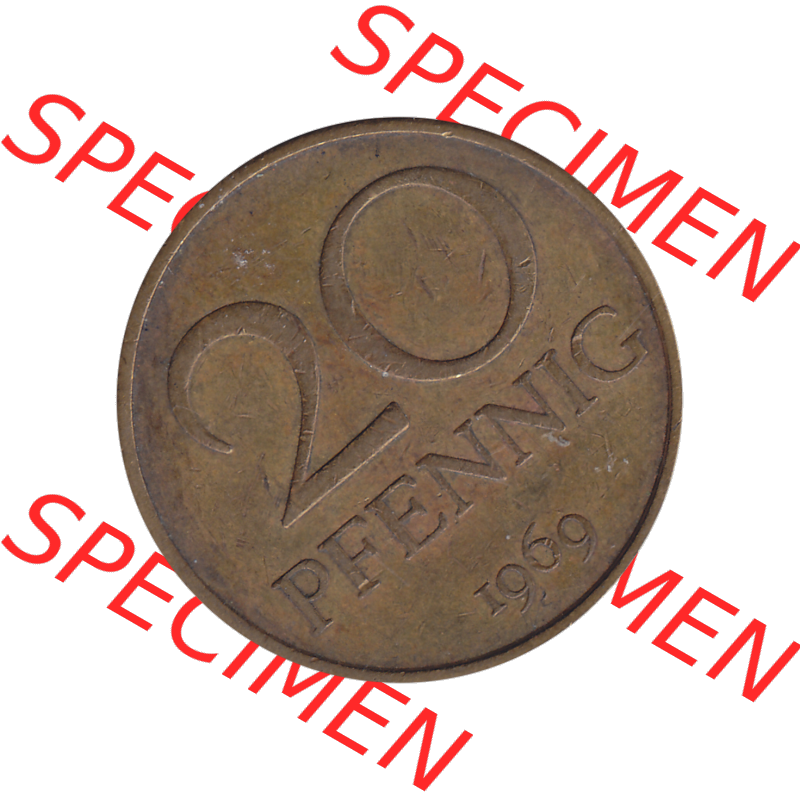 DDR Münze Umlaufmünze / Kursmünze 1969-1990, 20 Pfennig 1969-09, DDR-Telefonmünze. Bildmaterial als transparente PNG-Grafik mit der Rückseite mit Wertzahl... Sammlung