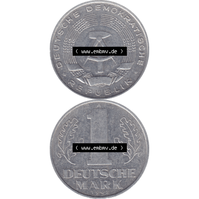 DDR Münze Umlaufmünze / Kursmünze 1956-1963, A 1 Deutsche Mark 1962-01. Bildmaterial als transparente PNG-Grafik mit der Vorderseite und Rückseite vertikal untereinander... Sammlung
