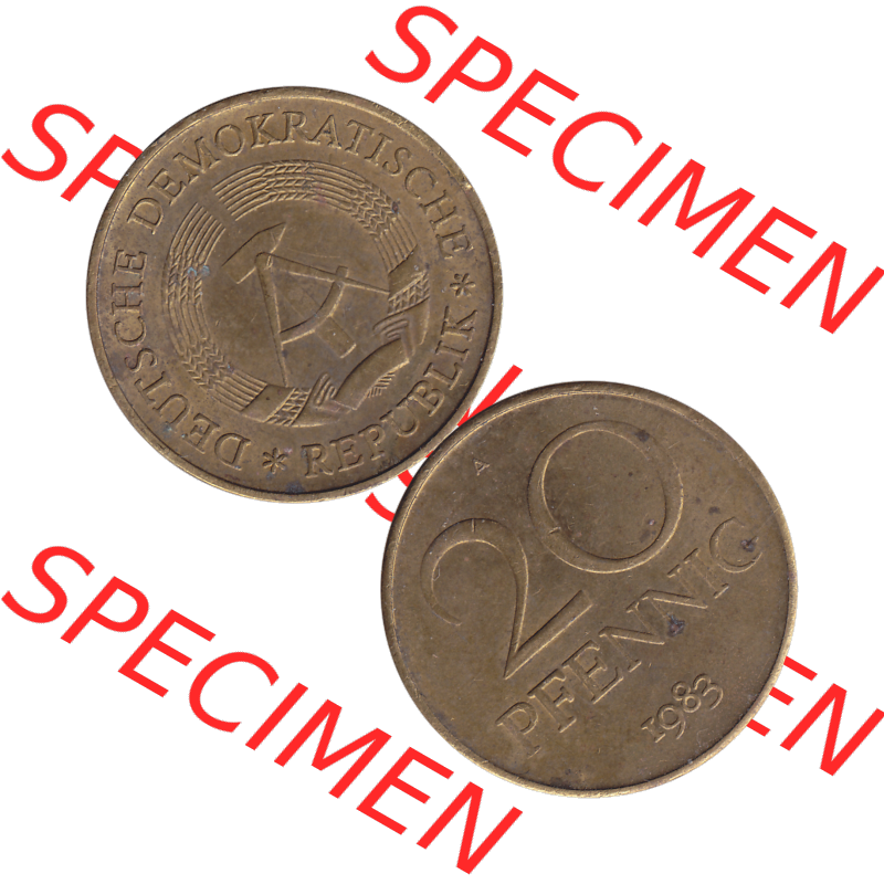 DDR Münze Umlaufmünze / Kursmünze 1969-1990, 20 Pfennig 1983-01, DDR-Telefonmünze. Vorderseite und Rückseite vertikal untereinander zusammengefügt als... Sammlung