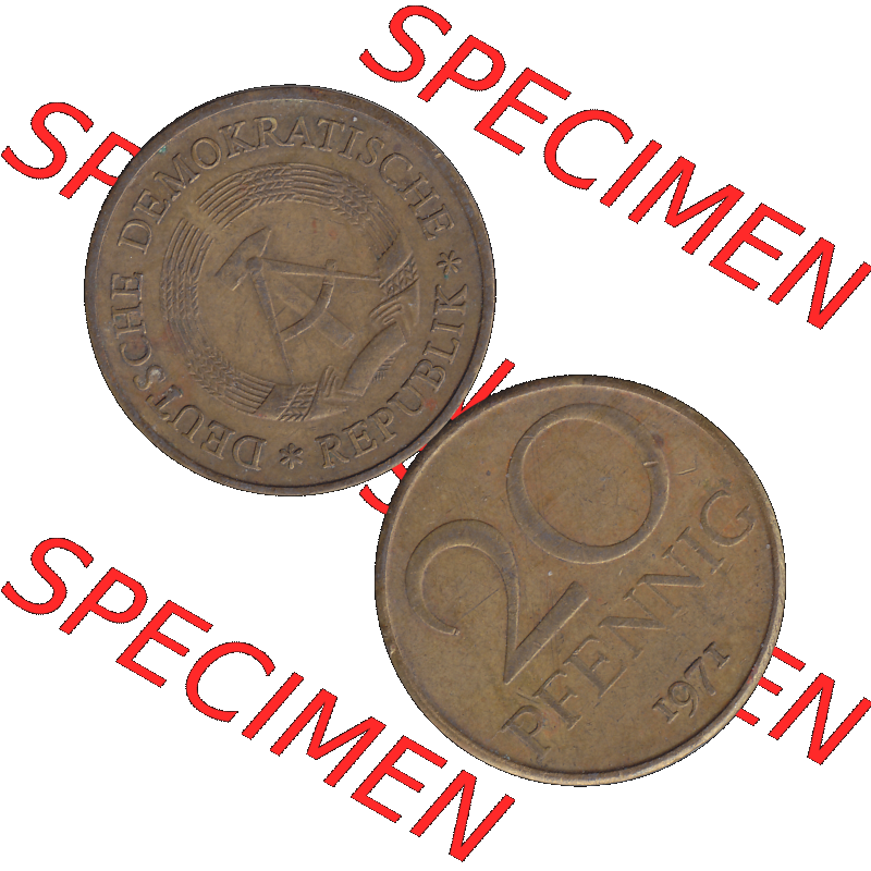 DDR Münze Umlaufmünze / Kursmünze 1969-1990, 20 Pfennig 1971-02, DDR-Telefonmünze. Vorderseite und Rückseite vertikal untereinander zusammengefügt als... Sammlung