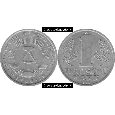 DDR Münze Umlaufmünze / Kursmünze 1956-1963, A 1 Deutsche Mark 1956-03. Graustufen Bildmaterial als transparente PNG-Grafik mit der Vorderseite und Rückseite horizontal... Sammlung