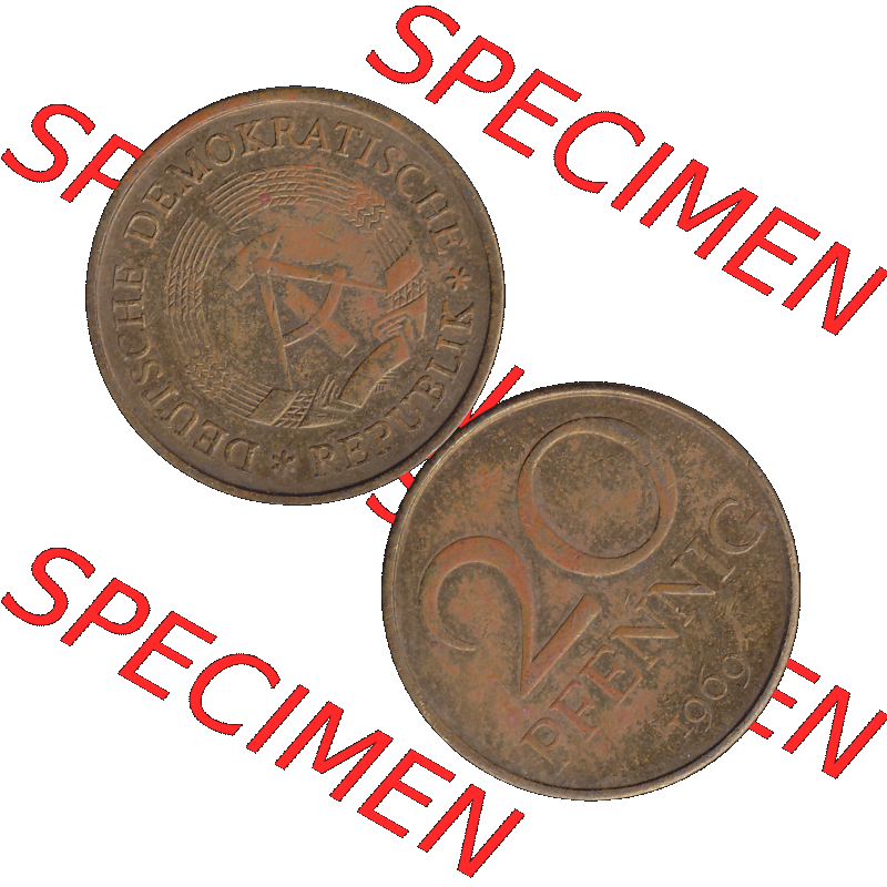 DDR Münze Umlaufmünze / Kursmünze 1969-1990, 20 Pfennig 1969-01, DDR-Telefonmünze. Vorderseite und Rückseite vertikal untereinander zusammengefügt als... Sammlung