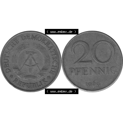 DDR Münze Umlaufmünze / Kursmünze 1969-1990, 20 Pfennig 1969-40, 1960er Jahre, Graustufen. 20 Pfennig DDR Graustufen Bildmaterial als transparente PNG-Grafik... Sammlung