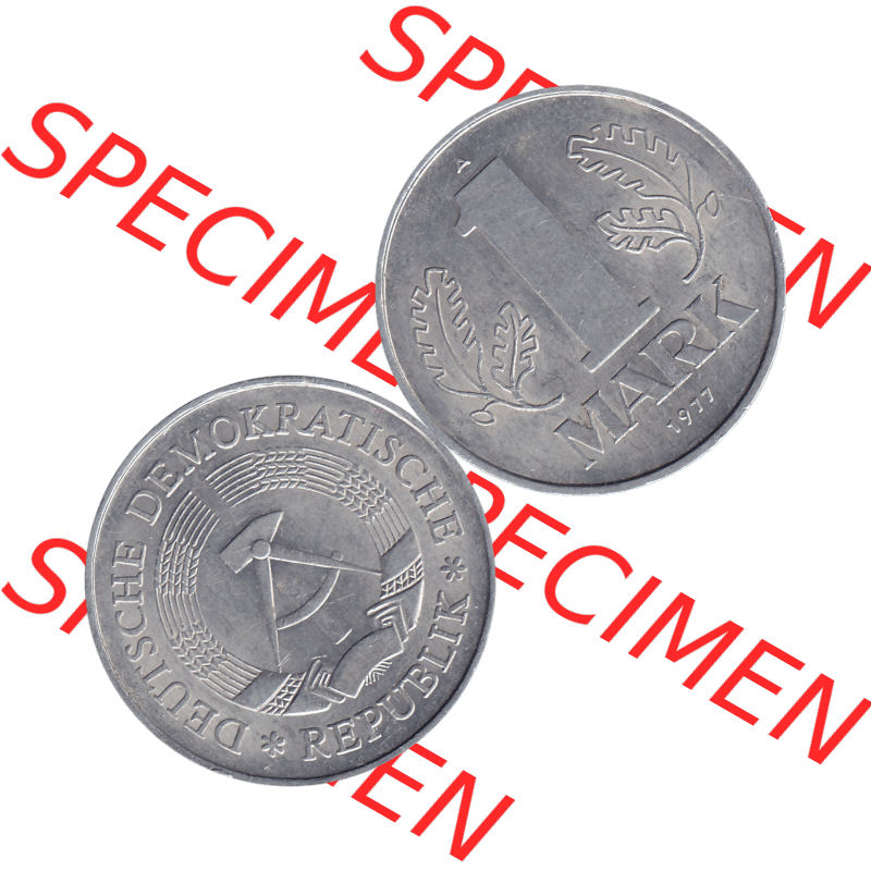DDR Münze Umlaufmünze / Kursmünze 1972-1990, A 1 Mark 1977-08. Bildmaterial als transparente PNG-Grafik mit der Vorderseite und Rückseite horizontal rechts nebeneinander... Sammlung