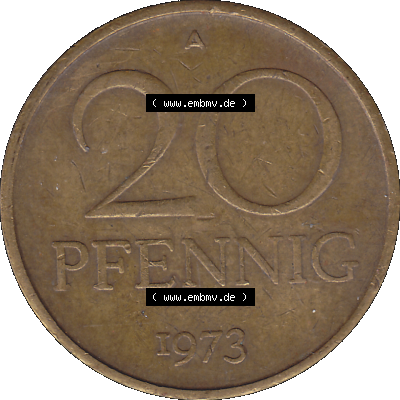 DDR Münze Umlaufmünze / Kursmünze 1969-1990, 20 Pfennig 1973-01, DDR-Telefonmünze. Bildmaterial als transparente PNG-Grafik mit der Rückseite mit Wertzahl... Sammlung