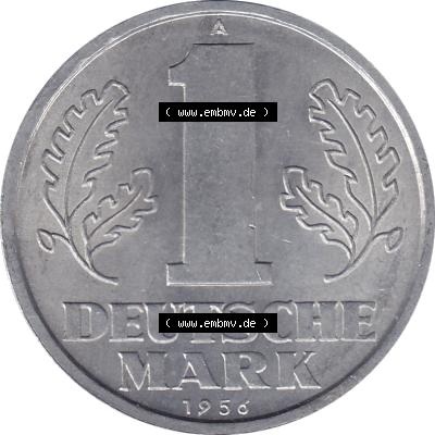 DDR Münze Umlaufmünze / Kursmünze 1956-1963, A 1 Deutsche Mark 1956-04. Bildmaterial als transparente PNG-Grafik mit der Rückseite mit Wertzahl bzw. Nominalwert... Sammlung