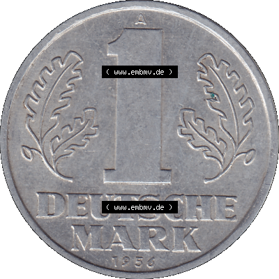 DDR Münze Umlaufmünze / Kursmünze 1956-1963, A 1 Deutsche Mark 1956 (Stück 8). Bildmaterial als transparente PNG-Grafik mit... Sammlung