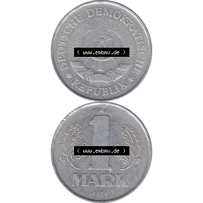 DDR Münze Umlaufmünze / Kursmünze 1972-1990, A 1 Mark 1973-01. Bildmaterial als transparente PNG-Grafik mit der Vorderseite und Rückseite vertikal untereinander zusammengefügt,... Sammlung