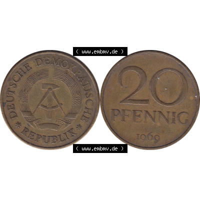 DDR Münze Umlaufmünze / Kursmünze 1969-1990, 20 / Zwanzig Pfennig 1969-31, 1960er Jahre, DDR-Telefonmünze. Bildmaterial als transparente PNG-Grafik... Sammlung