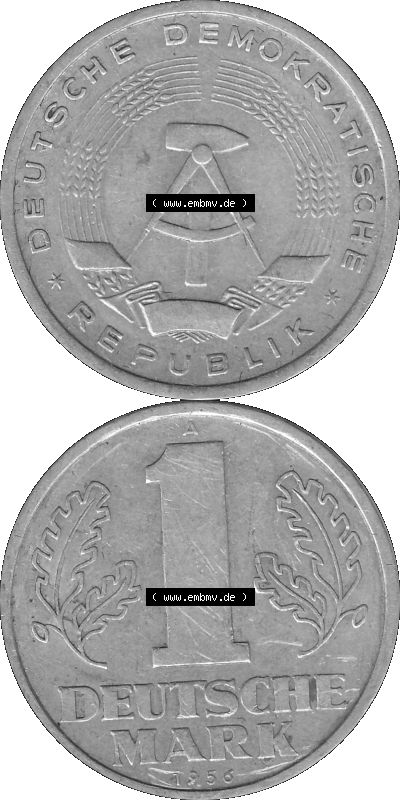 Bildmaterial als transparente Graustufen PNG-Grafik, 1 / Eine Mark Münzen der DDR mit Münzzeichen "A", für die Prägestätte... Sammlung