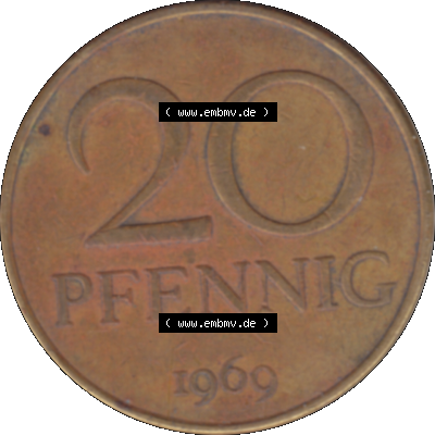 DDR Münze Umlaufmünze / Kursmünze 1969-1990, 20 Pfennig 1969-17, 1960er Jahre, DDR-Telefonmünze. Bildmaterial als transparente PNG-Grafik mit der Rückseite... Sammlung