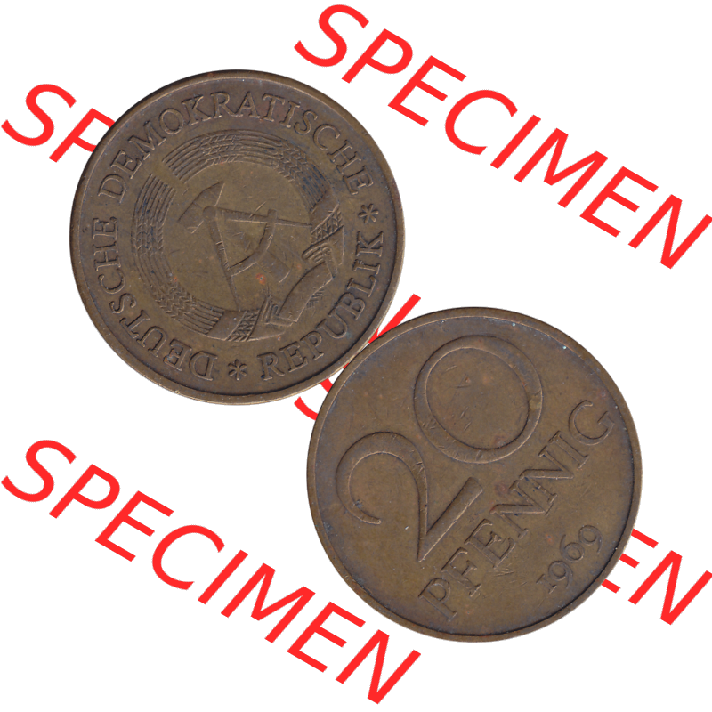 DDR Münze Umlaufmünze / Kursmünze 1969-1990, 20 Pfennig 1969-28, 1960er Jahre, DDR-Telefonmünze. Bildmaterial als transparente PNG-Grafik mit der Vorderseite... Sammlung