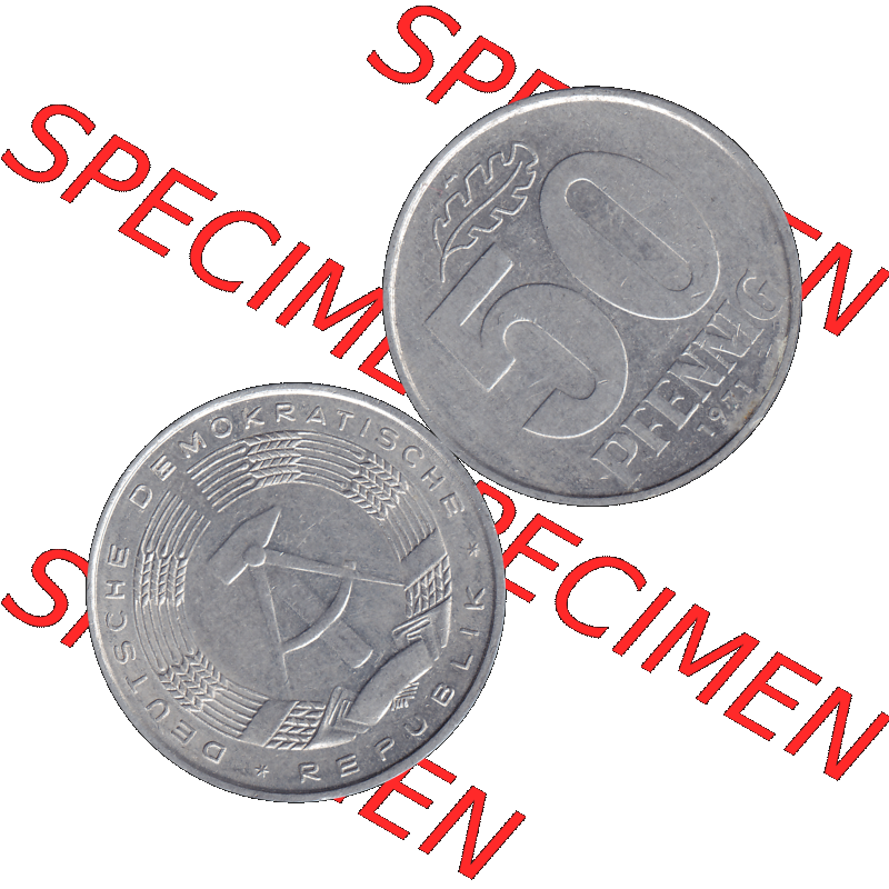 DDR Münze Umlaufmünze / Kursmünze 1958-1990, A 50 Pfennig 1971-1 der DDR-Mark. Vorderseite und Rückseite horizontal rechts nebeneinander zusammengefügt als transparentes... Sammlung