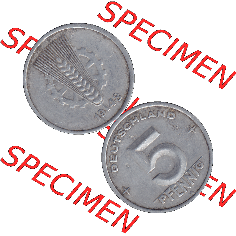DDR Münze Umlaufmünze / Kursmünze 1948-1950, A 5 Pfennig 1948-03. Bildmaterial als transparente PNG-Grafik mit der Vorderseite und Rückseite vertikal untereinander... Sammlung