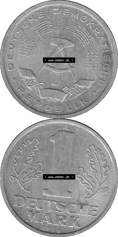 Bildmaterial als transparente Graustufen PNG-Grafik, 1 / Eine Mark Münzen der DDR mit Münzzeichen "A", für die Prägestätte... Sammlung