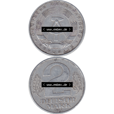 DDR Münze Umlaufmünze / Kursmünze 1957-1957, A 2 Deutsche Mark 1957-2. Vorderseite und Rückseite vertikal untereinander zusammengefügt als transparente PNG-Grafik... Sammlung