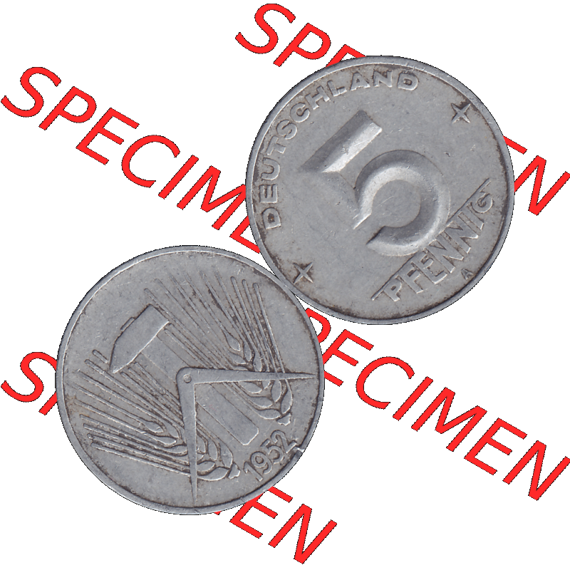 DDR Münze Umlaufmünze / Kursmünze 1952-1953, A 5 Pfennig 1952-02. Bildmaterial als transparente PNG-Grafik mit der Vorderseite und Rückseite horizontal rechts nebeneinander... Sammlung