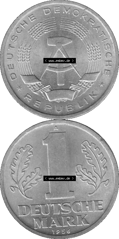 Bildmaterial als transparente Graustufen PNG-Grafik, 1 / Eine Mark Münzen der DDR mit Münzzeichen "A", für die Prägestätte... Sammlung