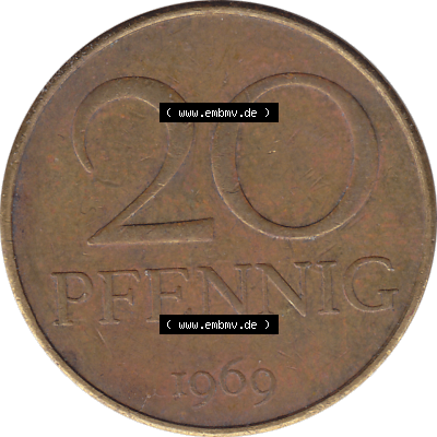 DDR Münze Umlaufmünze / Kursmünze 1969-1990, 20 Pfennig 1969-30, 1960er Jahre, DDR-Telefonmünze. Bildmaterial als transparente PNG-Grafik mit der Rückseite... Sammlung