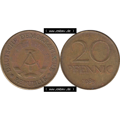 DDR Münze Umlaufmünze / Kursmünze 1969-1990, 20 Pfennig 1983-05, 1980er Jahre, DDR-Telefonmünze. Bildmaterial als transparente PNG-Grafik mit der Vorderseite... Sammlung