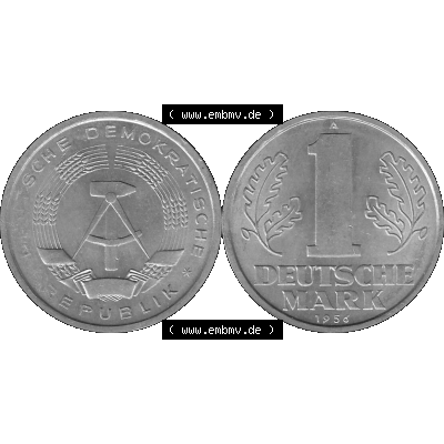 DDR Münze Umlaufmünze / Kursmünze 1956-1963, A 1 Deutsche Mark 1956-04. Graustufen Bildmaterial als transparente PNG-Grafik mit der Vorderseite und Rückseite horizontal... Sammlung