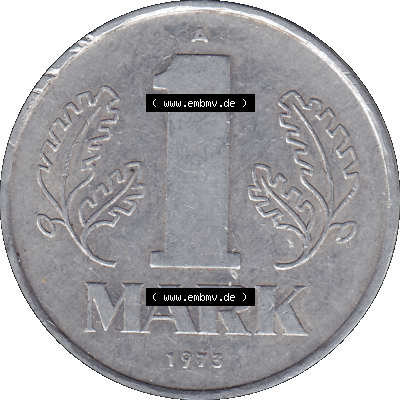 DDR Münze Umlaufmünze / Kursmünze 1972-1990, A 1 Mark 1973 (Stück 1). Bildmaterial als transparente PNG-Grafik mit der Rückseite... Sammlung