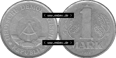 DDR Münze Umlaufmünze / Kursmünze 1972-1990, A 1 Mark 1973 (Stück 1). Graustufen Bildmaterial als transparente PNG-Grafik... Sammlung