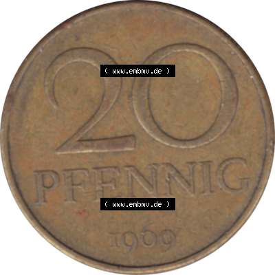 DDR Münze Umlaufmünze / Kursmünze 1969-1990, 20 Pfennig 1969-16, 1960er Jahre, DDR-Telefonmünze. Bildmaterial als transparente PNG-Grafik mit der Rückseite... Sammlung