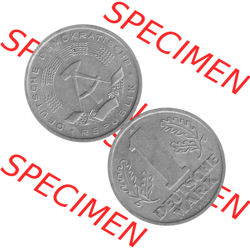 DDR Münze Umlaufmünze / Kursmünze 1956-1963, A 1 Deutsche Mark 1956-03. Bildmaterial als transparente Graustufen PNG-Grafik mit der Vorderseite und Rückseite vertikal... Sammlung