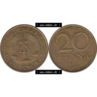 DDR Münze Umlaufmünze / Kursmünze 1969-1990, 20 / Zwanzig Pfennig 1969-03, DDR-Telefonmünze. Bildmaterial 1969 der 1960er Jahre der 20 Pfennig Münze... Sammlung